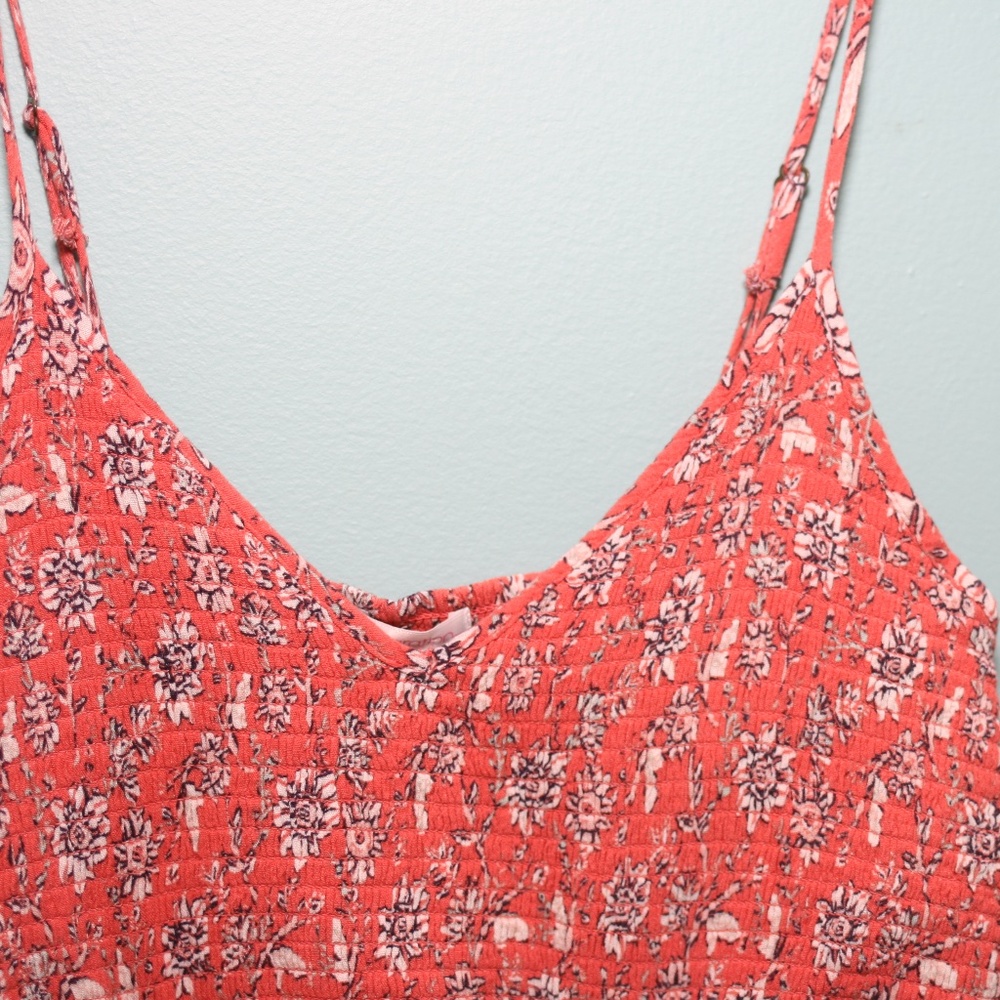Xhilaration Coral Floral Maxi Dress with Striped Hem and Side Cut-Outs - Picture 7 of 7